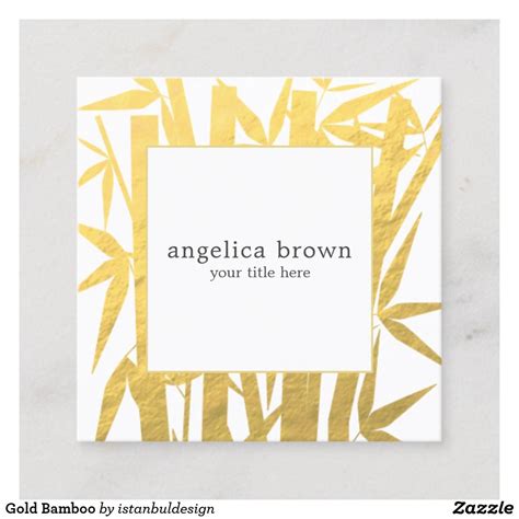 Specify block or script and 6 lines, up to 30 characters each. Gold Bamboo Square Business Card | Zazzle.com ...