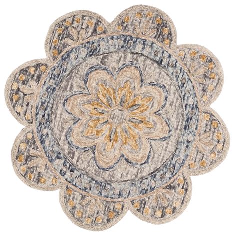 Lr Home Dazzle Floral Abstract Medallion Hand Tufted Gray Wool Flower