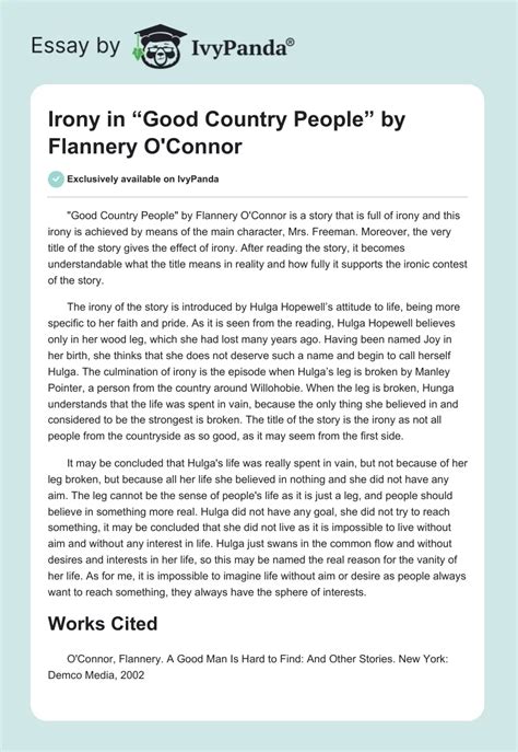 Good Country People By Flannery Oconnor 356 Words Critical