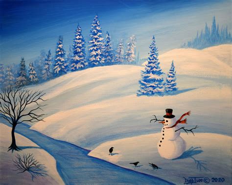 Original Acrylic Painting Snowy Landscape Art Winter Scenery Hand