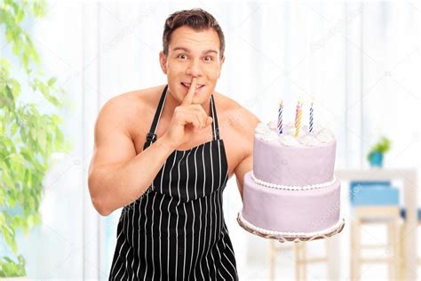 Naked Man Holding A Birthday Cake Stock Photo Ljsphotography