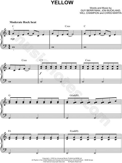 Coldplay Yellow Sheet Music Easy Piano In C Major Download