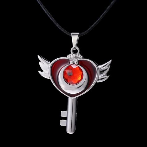 10pcslot Sailor Moon Necklace Heart Key Shape Pendant Necklace Anime Jewelry For Girl T In