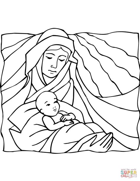 Mary Holding Baby Jesus Coloring Page Free Printable Coloring Pages