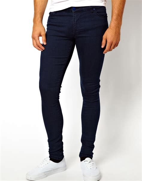asos extreme super skinny jeans in blue for men lyst