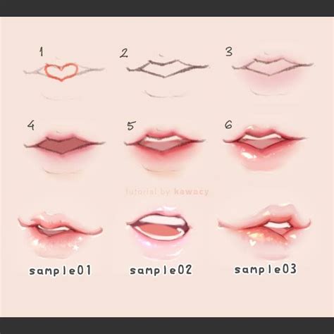 Lips Step By Step By Kawacy Lips Drawing Art Reference Art Tutorials