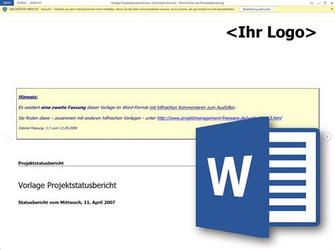 Projektstatusbericht vorlage download auf freeware.de. Projektstatusbericht im Projektmanagement als Word Vorlage ...