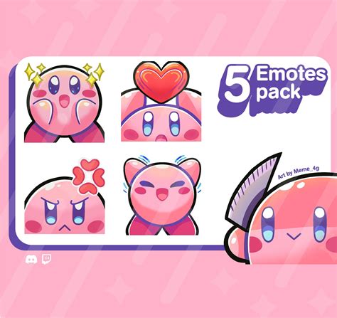 Kirby Emotes 5 Twitch Discord Youtube Cute Kirby Emote Pack Etsy