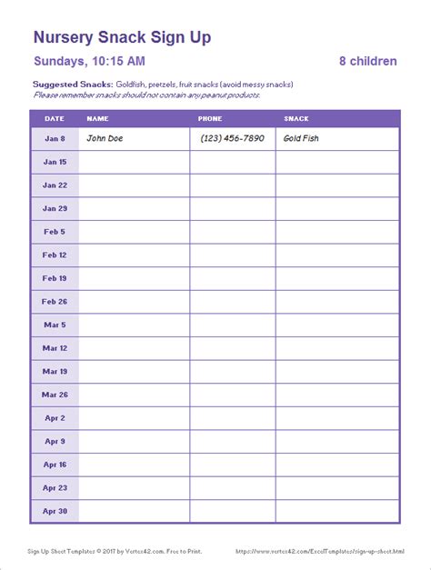 Sign Up Sheets Potluck Sign Up Sheet