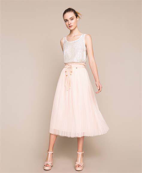 Pleated Tulle Midi Skirt Woman Pink Twinset Milano