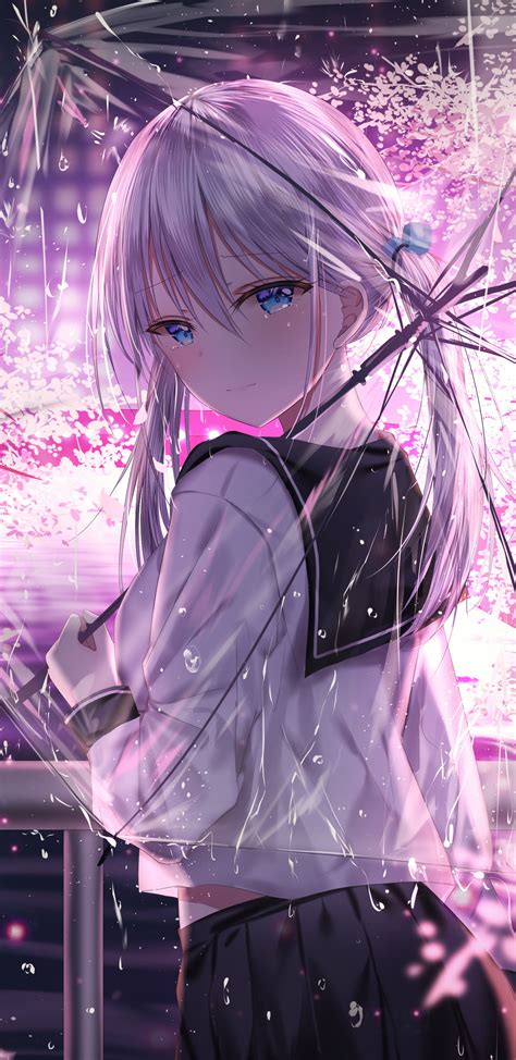 1440x2960 Anime Girl With Umbrella Outdoors Looking Back 5k Samsung