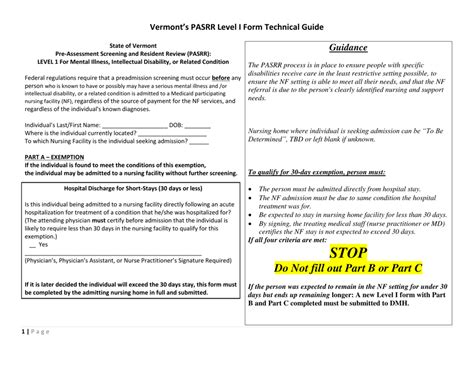 Vermont Vermonts Pasrr Level I Form Technical Guide Fill Out Sign