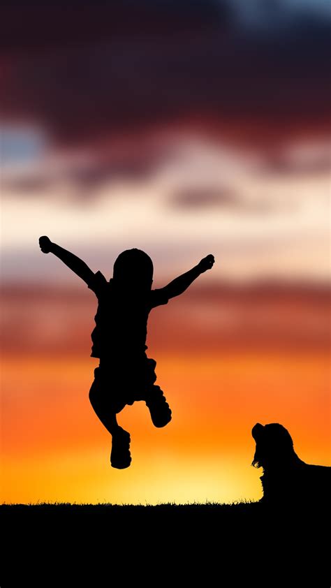 Sunset Happy Child Silhouette 4k Wallpapers Hd