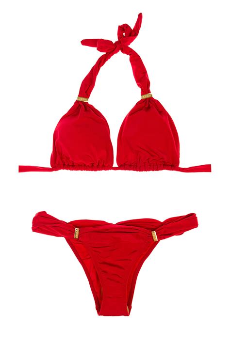 Red Bikini Featuring A Sliding Triangle Top And Fixed Bottom Slider Red