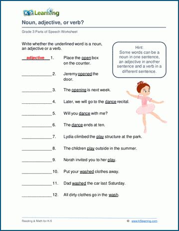 Noun Adjective Verb Worksheet