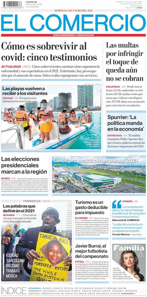 Periódico El Comercio Ecuador Periódicos De Ecuador Edición De Domingo 3 De Enero De 2021