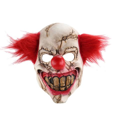 Full Face Latex Mask Scary Clown With Red Hair Halloween