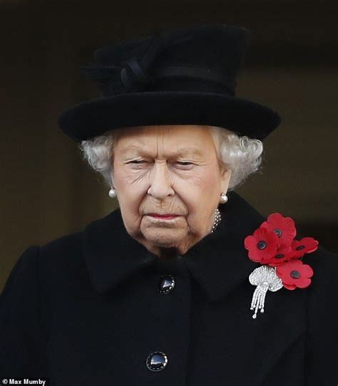 The Queen Wore Five Poppies To The Cenotaph This Morning Fastened With