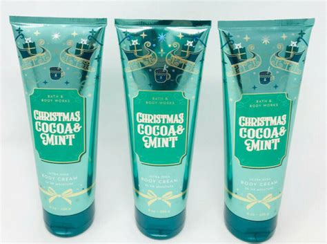 3 Bath And Body Works Cristmas Cocoa And Mint 24 Hour Moisture Body Cream