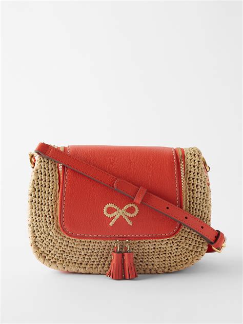 Anya Hindmarch Vere Small Leather Raffia Cross Body Bag In Red Lyst