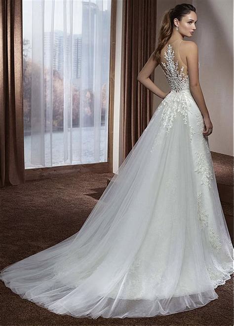 Magbridal Amazing Tulle And Lace Jewel Neckline Mermaid Wedding Dress With Beaded Lace Appliq