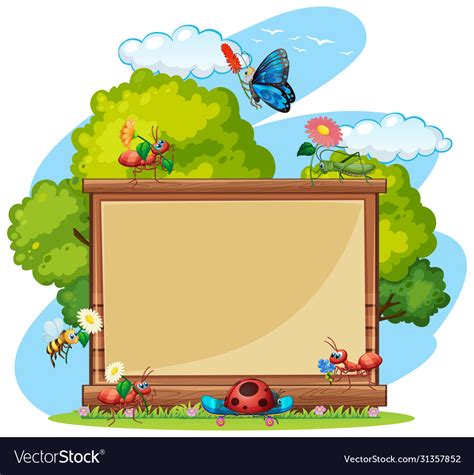 Border Template Design With Insects In Garden Vector Image