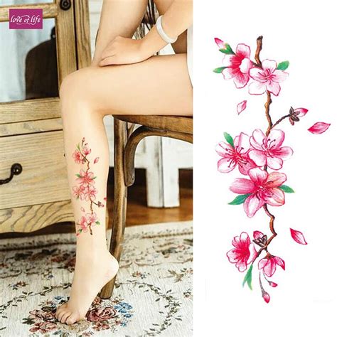 3d Cherry Blossoms Rose Big Flowers Sex Waterproof Temporary Tattoos