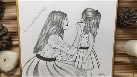 How To Draw Mother And Daughter Mothers Day Day Drawing Step By