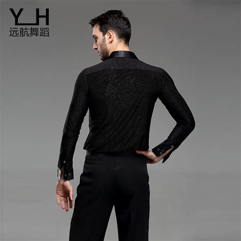 Men Latin Dance Shirts Ballroom Dance Shirts National Standard Dance Performance Long Sleeve Shirt