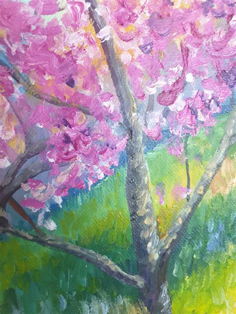 Cherry Blossom Oil Painting Original Tree Wall Decor Etsy