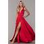 Low V Neck Long Red Prom Dress By Dave And Johnny