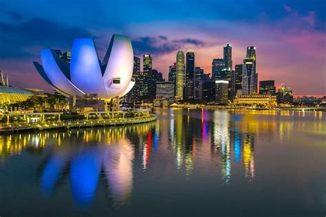 Premium Photo Singapore City Skyline At Night On A Dawn Sky