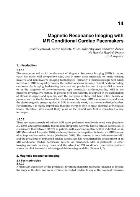 Pdf Magnetic Resonance Imaging With Mr Conditional Cardiac Pacemakers