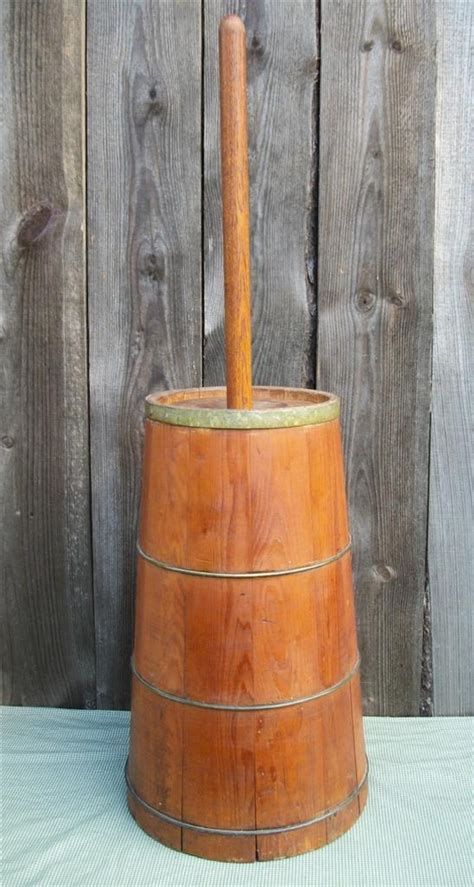Early S Antique American Wooden Dash Butter Churn W Old Dasher Primitive