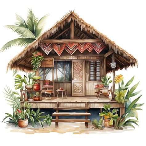 Premium Ai Image Watercolor Room Of Filipino Bahay Kubo Room