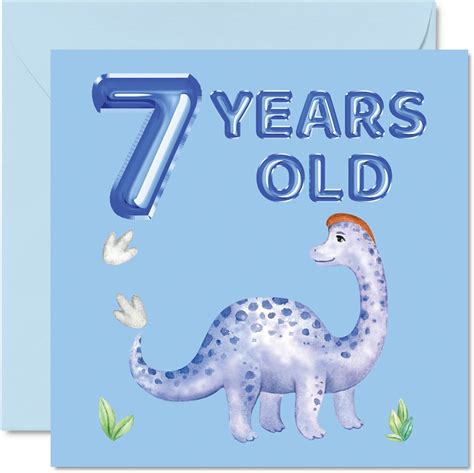 Stuff4 7th Birthday Card Dinosaur And Balloons Happy