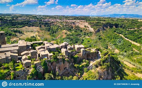 Approaching Medieval Town Of Civita Di Bagnoregio From A Drone Italy