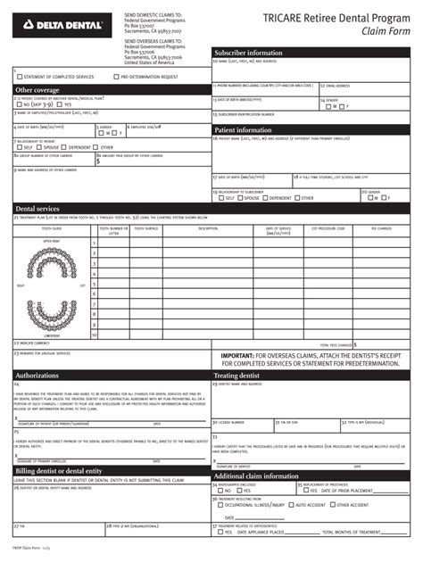Fillable Standard Dental Claim Form Printable Forms Free Online