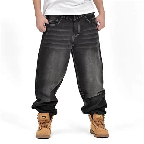 Plus Size 30 46 Mens Denim Cargo Pants Jeans Hip Hop Black Baggy Jeans Men Loose Fit Long