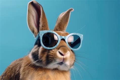 Premium Ai Image Cool Rabbit Posing In Sunglasses Against A Yellow