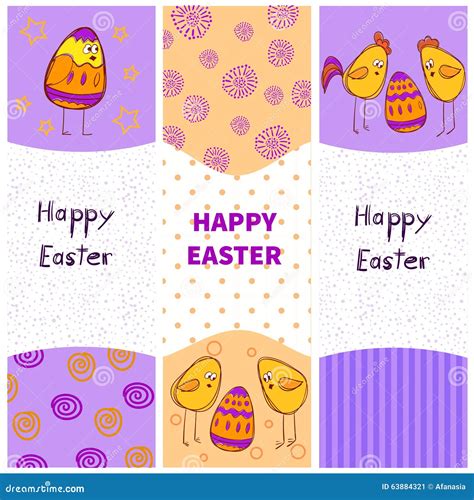 Easter Vector Banners With Doodle Eggs And Chickens Stock Vector