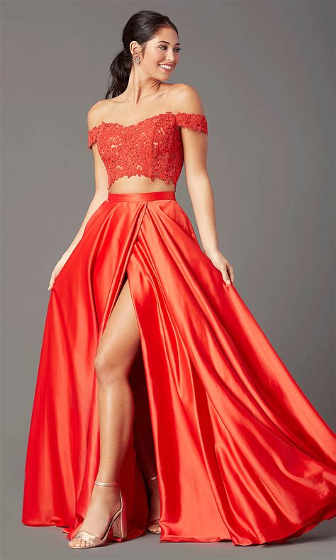 Long Two Piece Prom Dress With Pockets Promgirl