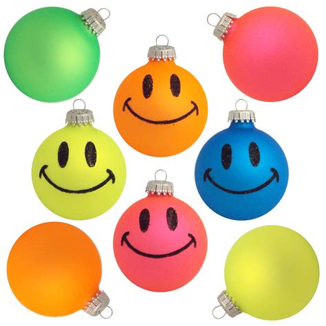 Christmas By Krebs Glass Christmas Ornaments 8 Ct Neon Smiley Faces