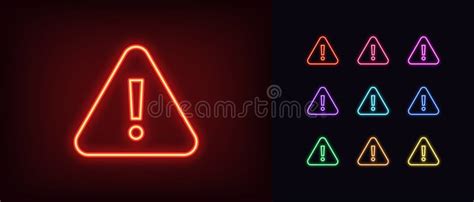 Neon Warning Icon Glowing Neon Warning Sign Exclamation Mark Stock