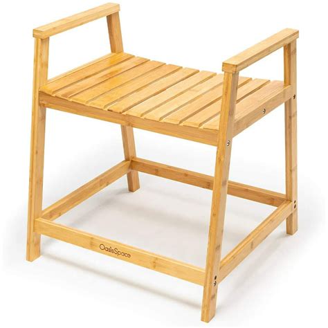 Oasisspace Bamboo Shower Bench 22 Waterproof Shower Chair Seat Stool With Arms Wooden Spa