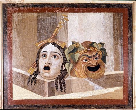 Mosaïque du 2ème siècle représentant des masques du théâtre romain qui