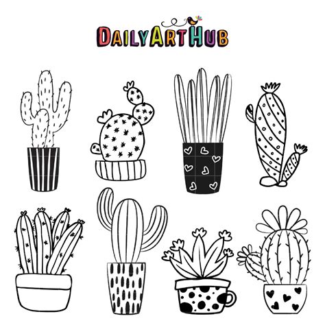 Black Hand Drawn Cactus Clip Art Set Daily Art Hub Graphics