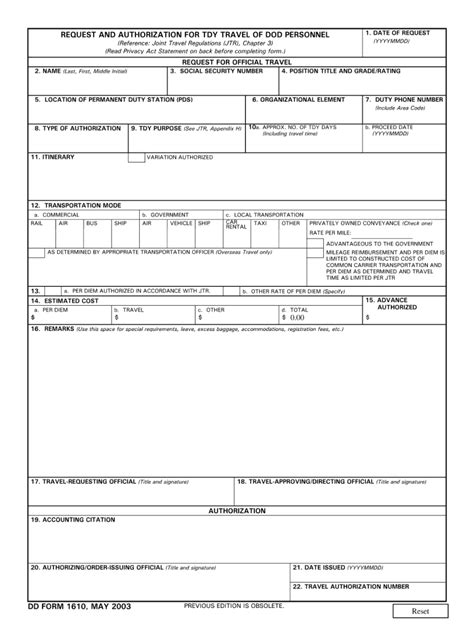 Form Dd 1610 Fill Out And Sign Printable Pdf Template Signnow