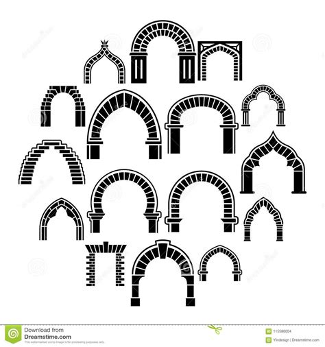Arch Types Icons Set Simple Style Stock Vector Illustration Of