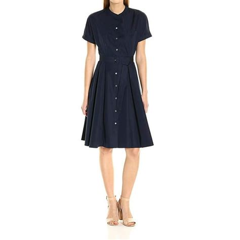 Theory Dresses Theory Navy Womens Button Down Belted Shirt Dress 300
